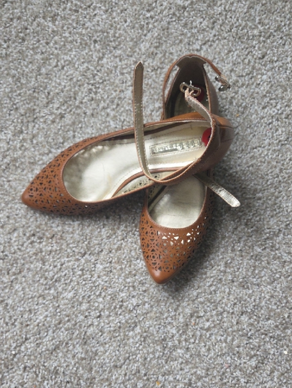 BCBGeneration Tan Laser-Cut Pointed Mary Jane Flats - Picture 7 of 10